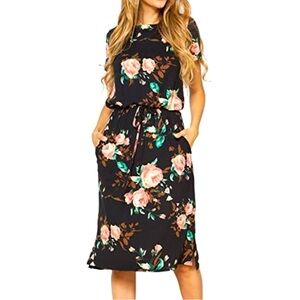 Simier Fariry NWT Black floral print dress